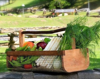 Garden Harvesting Basket Handmade Oak Wood Kitchen Storage LG