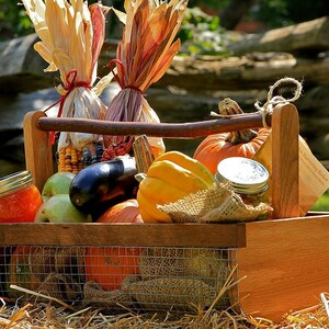 Garden Harvesting Basket Handmade Oak Wood Kitchen Storage LG image 2