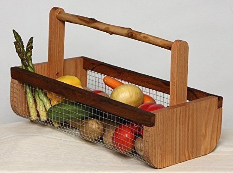 Garden Harvesting Basket Handmade Oak Wood Kitchen Storage LG image 6