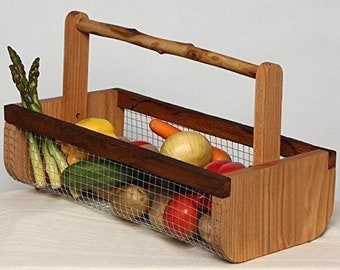 Garden Harvesting Basket Best Seller Handcrafted Oak Wood Hod Gardening Basket Gardener Gift Kitchen Storage Medium