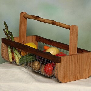 Garden Harvesting Basket Handmade Oak Wood Kitchen Storage LG image 4