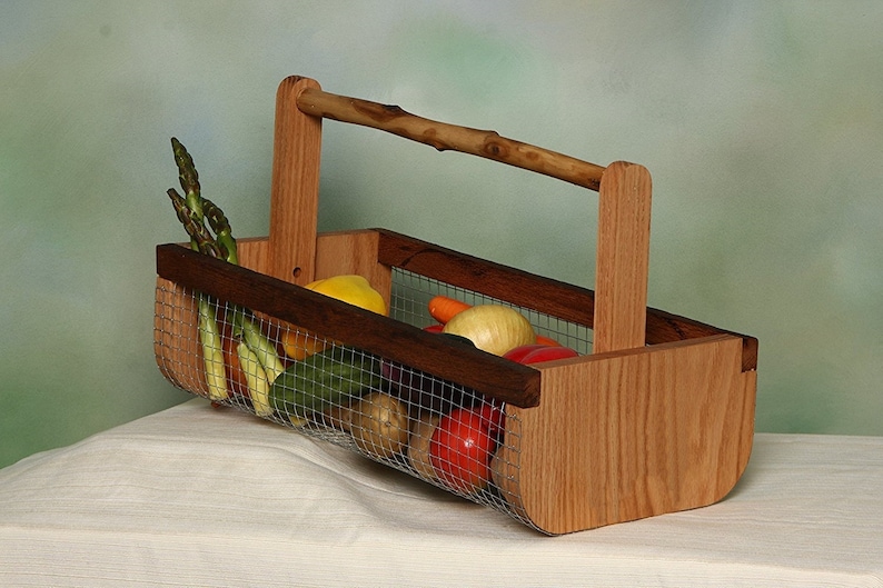 Garden Harvesting Basket Handmade Oak Wood Kitchen Storage LG image 4