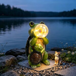 Soldriven sköldpaddsskulpturlampa i harts med LED-glob – Dekoration för uteplats och gräsmatta