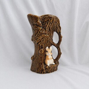 Vintage Sylvac 4242 Rabbit Tree Trunk Vase – Brown Woodland Pottery Made in England