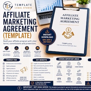 Australian Affiliate Marketing Agreement | Affiliate Program Contract | Referral Agreement Template | Editable Microsoft Word (.DOC)
