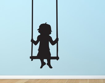 Boy on Swing Vinyl Wall Decal: Playroom Kids Room Decor