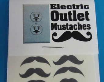 Electric Outlet Mustache Stickers set of six | free shipping stocking stuffer fun gift idea hipster gag gift mustache decals fun gift