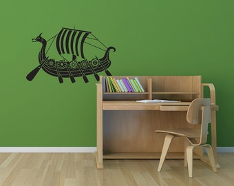 Viking Ship Vinyl Wall Decal: Norse Longboat Art for Kids Room