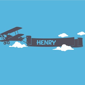Personalized Airplane Name Banner Wall Decal - Nursery Aviation Art