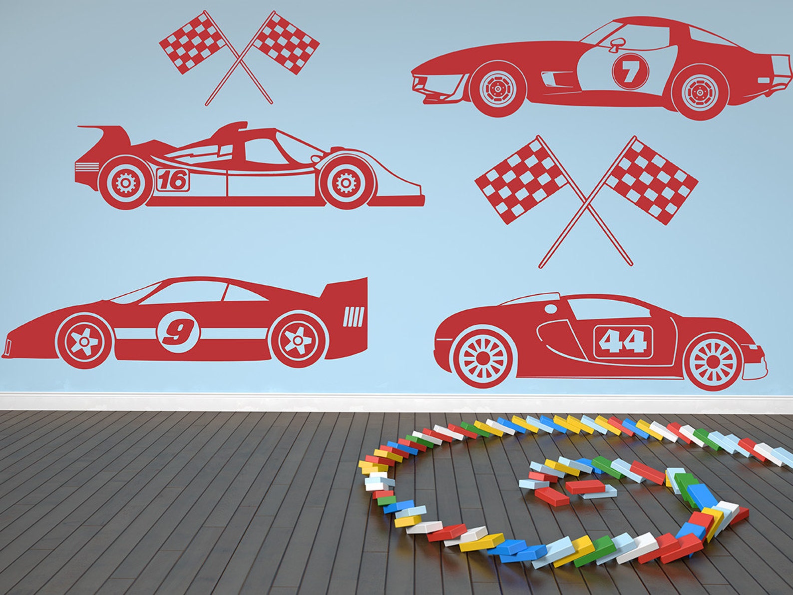 Kids Race Car Set Wall Decals Boys Wall Art Race Cars Race - Etsy