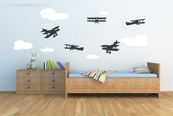 Biplanes Wall Decals: Vintage Airplane Nursery Decor