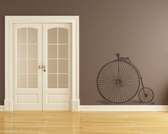 Vintage High Wheeler Bicycle Wall Decal: 1870s Style Bike Art