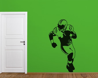 Life Size Football Player Wall Decal | football wall sticker sports theme boys bedroom teen bedroom silhouette football player running
