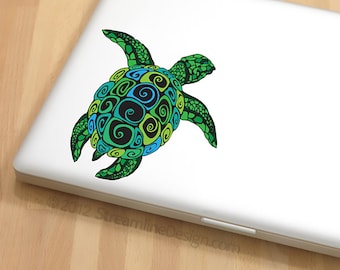 Ornate Sea Turtle Vinyl Decal: Laptop Car Sticker