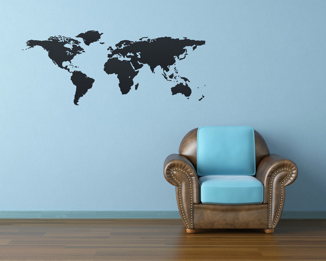 Large World Map Wall Decal: Silhouette Vinyl Art (66x27 Inches) - Etsy