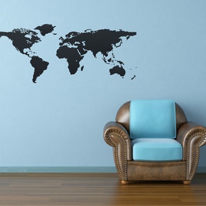 Large World Map Wall Decal: Silhouette Vinyl Art (66x27 inches)