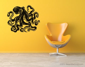 Giant octopus Wall Decal 54 inches wide | Octopus wall art nautical tentacles kraken octopus decal livingroom wall art octopus decor