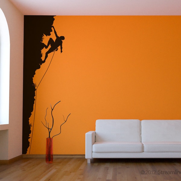 Rock Climbing Wall Decal: 8ft Tall Mountain Climber Art #2