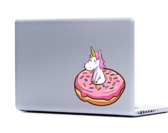 Unicorn on Donut Decal: Funny Laptop Car Sticker
