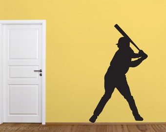 Life Size Baseball Batter Removable Vinyl Wall Art, baseball fan batter wall decal outdoor sports ball sports little league kids room