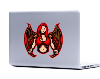 Red Winged Devil Girl Laptop Decal