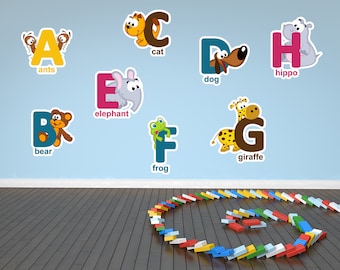Animal Alphabet & Numbers Wall Decals: Kids ABC Home School Decor