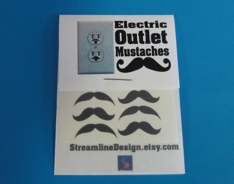 Electric Outlet Mustache Stickers set of six | free shipping stocking stuffer fun gift idea hipster gag gift mustache decals fun gift 
