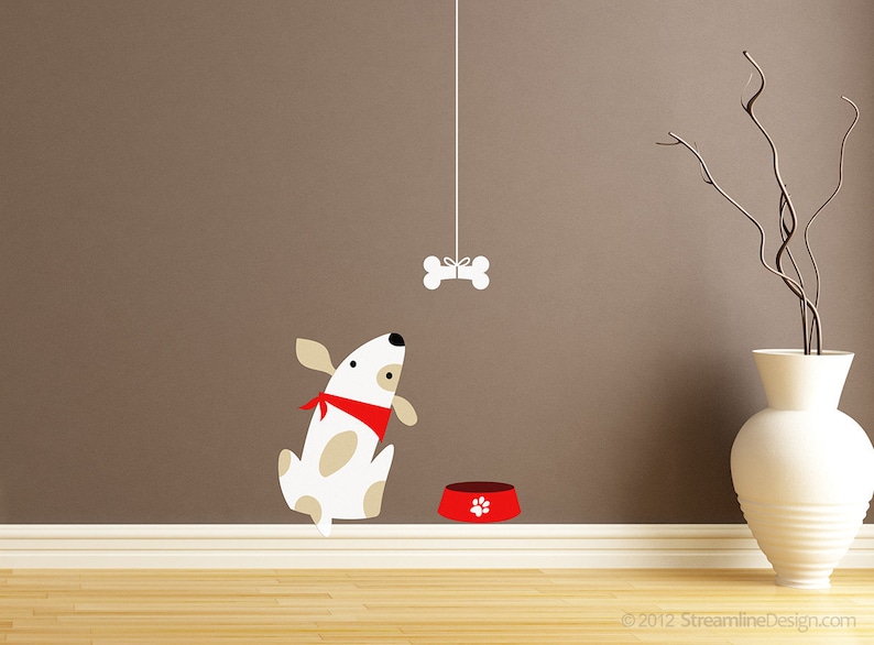 Poor Puppy Dog Just Wants His Bone Printed Removable Vinyl Wall Decal dog wall decal dog bone dog food bowl dog lover gift dog wall decor image 1