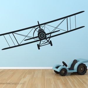 Giant Biplane Removable Vinyl Wall Decal 60x18 | aviation decoration airplane wall decals nursery wall art airplane sticker airplane bedroom