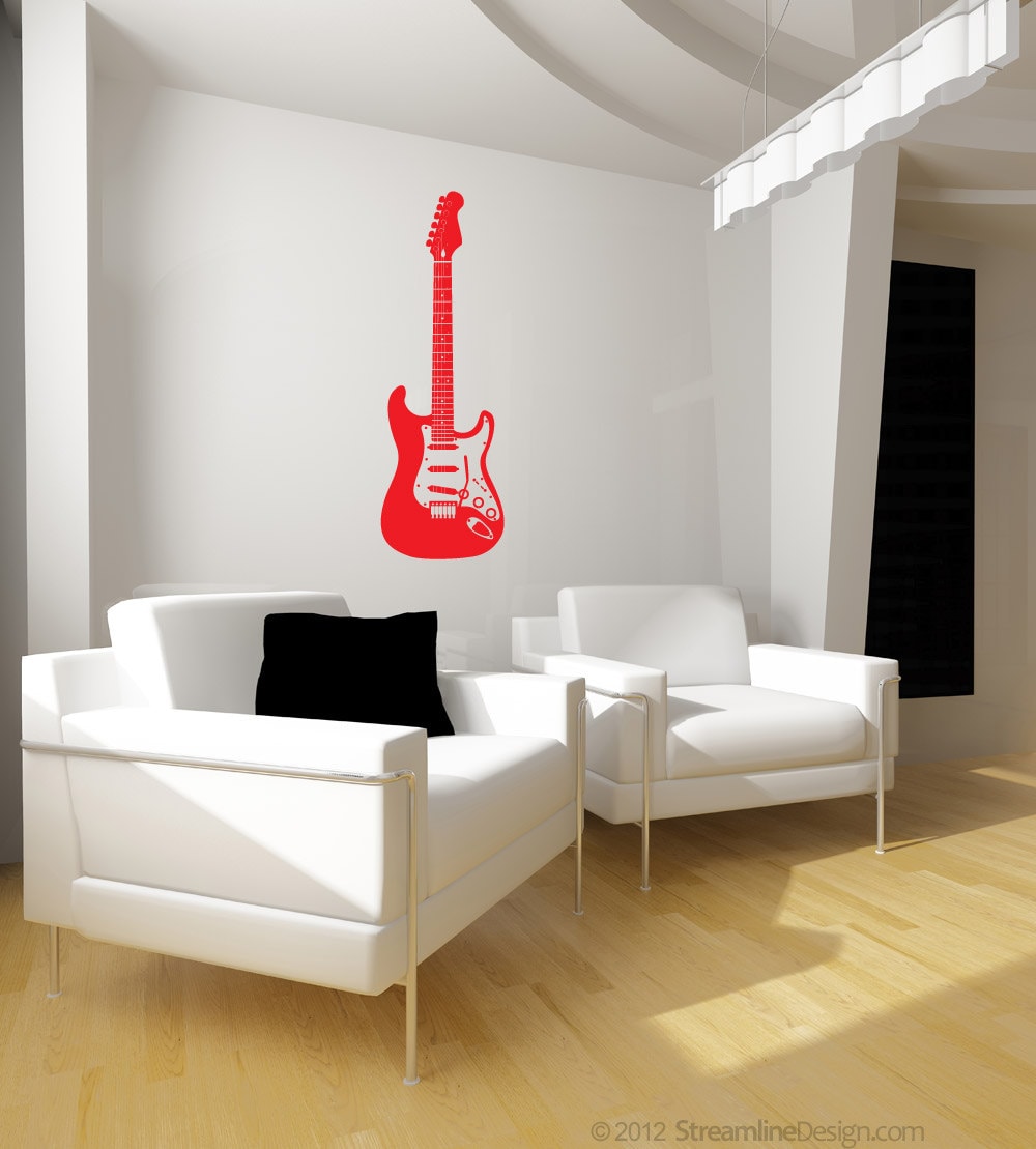 Electric Guitar Vinyl Wall Decal: Music Room Decor (36x12 Inch) - Etsy