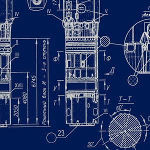Vintage Soyuz Rocket Blueprint Poster: USSR Spaceship Decor image 4