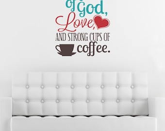 God, Love and Coffee Wall Decal | coffee wall decal coffe house kitchen wall decor coffee theme coffee decal coffee lover coffee wall art