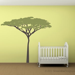 Six Foot Tall Acacia Tree Removable Vinyl Wall Decal | large tree wall art safari nursery tree wall decal kids safari wall art