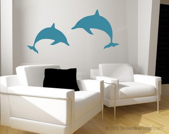 Pair of Dolphins Removable Vinyl Wall Decals | nautical wall decal dolphin decals under the sea decal beach decor save the dolphins