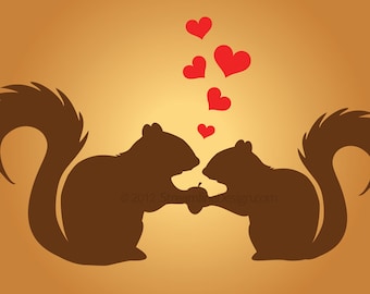 Just Two Nutty Squirrels In Love Wall Decal | Free shipping valentines day nature wall decals animals hearts acorn nature lover happy couple