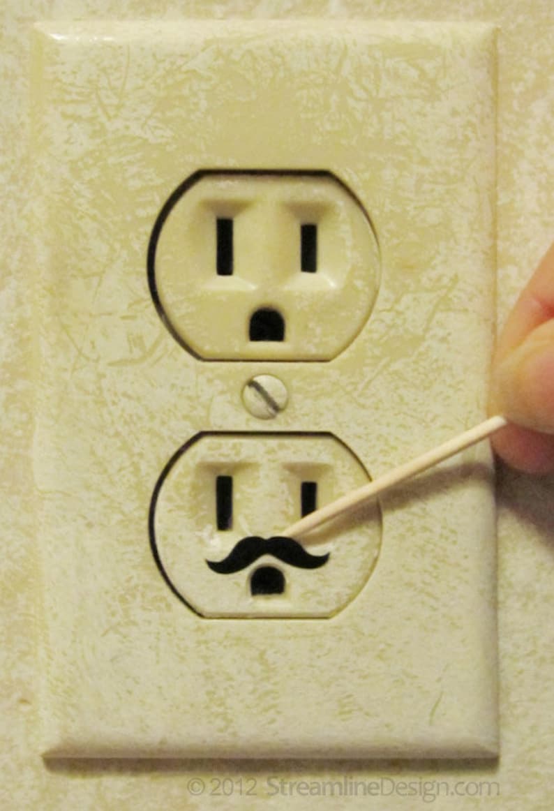 Electric Outlet Mustache Stickers set of six free shipping stocking stuffer fun gift idea hipster gag gift mustache decals fun gift image 4