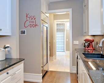 Kiss The Cook Removable Wall Vinyl, kitchen wall sticker cooking baking decal cook sticker chef, dining room wall art gifts for cooks