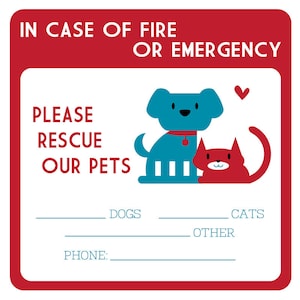 Two Emergency Pet Rescue Decals FREE SHIPPING dog lover cat lover front door sticker fire safety pets pet safety pet lover gift cat mom image 1