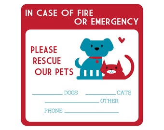 Two Emergency Pet Rescue Decals | FREE SHIPPING dog lover cat lover front door sticker fire safety pets pet safety pet lover gift cat mom