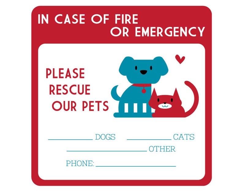 Two Emergency Pet Rescue Decals FREE SHIPPING dog lover cat lover front door sticker fire safety pets pet safety pet lover gift cat mom image 1