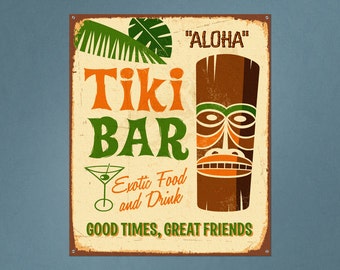 Tiki Bar Printed Wall Decal | wall decal tiki decor bar sign bar decor wall art wall sticker kitchen wall art tropical decor