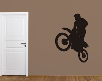 Motocross Dirt Bike Wheelie Vinyl Wall Decal |  dirt bike wall art wall decals motorcyle gifts bmx bike road bike silhouette