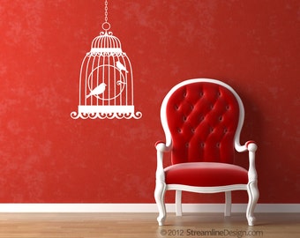 Birds in Cage Wall Decal | birdcage decal vintage birdcage wall art bird cage sticker birds decals canary cage vinyl decal birdcage decal