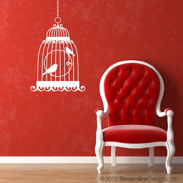 Birds in Cage Wall Decal | birdcage decal vintage birdcage wall art bird cage sticker birds decals canary cage vinyl decal birdcage decal