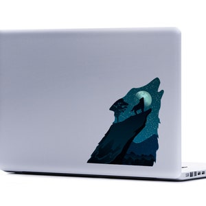Howling Wolf Laptop Decal: Moon & Stars Vinyl Sticker