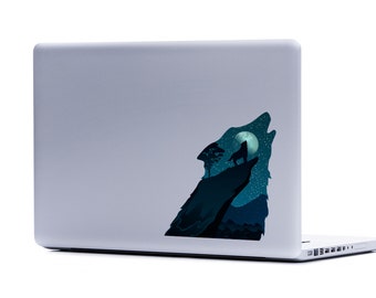 Howling Wolf Laptop Decal | Wolf sticker FREE SHIPPING stocking stuffer wolf car decal Wolf moon decal wolf howling at moon wolf gift idea