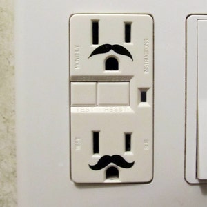 Electric Outlet Mustache Stickers set of six free shipping stocking stuffer fun gift idea hipster gag gift mustache decals fun gift image 3