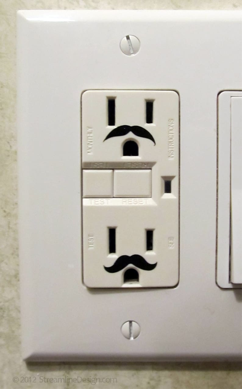 Electric Outlet Mustache Stickers set of six free shipping stocking stuffer fun gift idea hipster gag gift mustache decals fun gift image 3