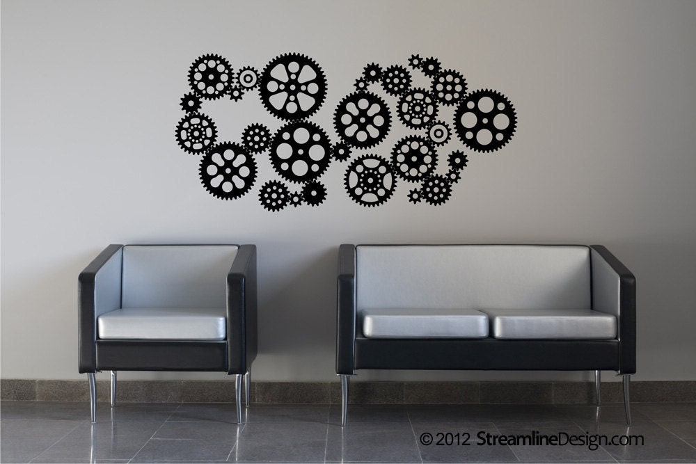 Steampunk Gears Wall Decal Decor Mechanical - Gear Wall Art Stickers Steampunk Gears Wall Decal Decor Mechanical - Gear Wall Art Stickers