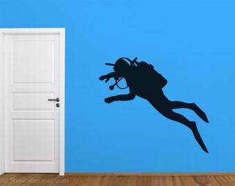 Underwater Scuba Diver Wall Decal | wall sticker scuba diving water sports gifts for divers ocean childrens room wall vinyl aquarium